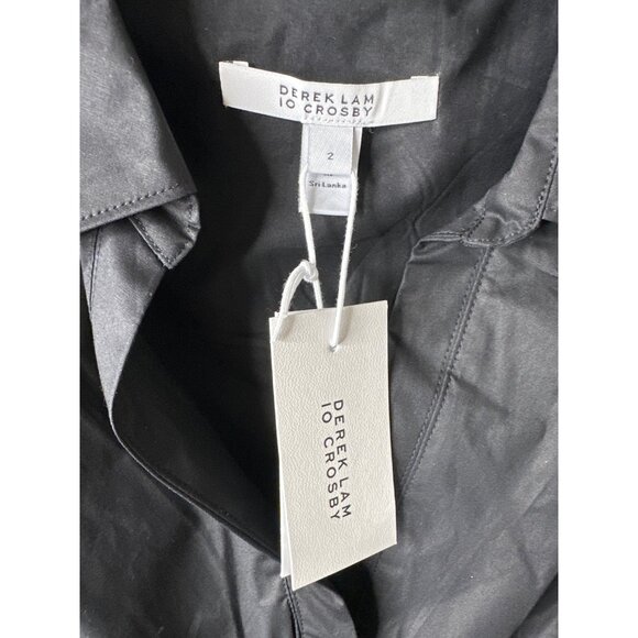 Derek Lam 10 Crosby Black Ruched Button Down Sleeveless Shirt Dress Size 2 - Picture 3 of 9